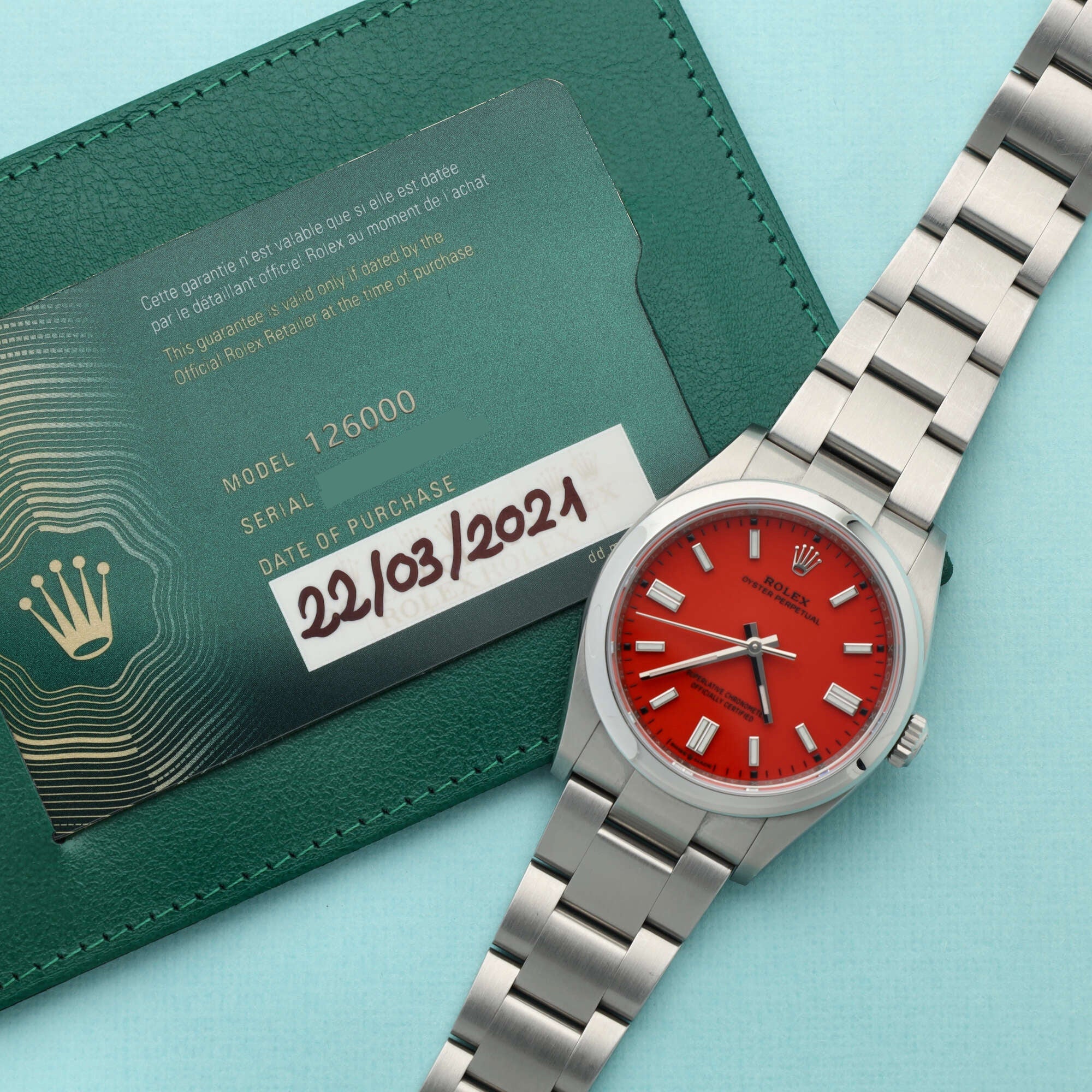 Rolex Oyster Perpetual Ref. 126000 Full-Set Coral Red