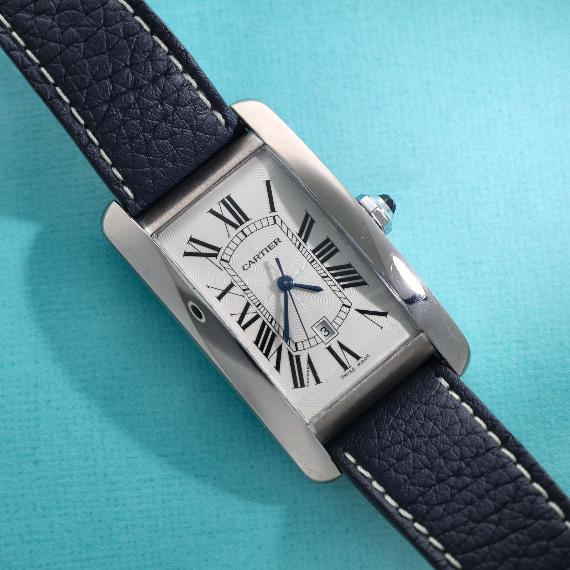 Cartier Tank Americaine Ref. 1741 Guilloché Dial in 18K White Gold